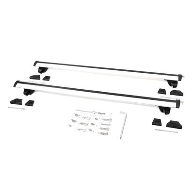 Багажник на рейлинги Amos Alfa для KIA CARENS МИНИВЭН 2006-2013 5 дв., с серебристыми крыловидными дугами 85 мм х 120 см с замками