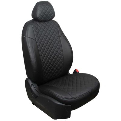 Авточехлы для SKODA RAPID 2014- 40/60, экокожа, вставка ромб, чёрный/чёрный