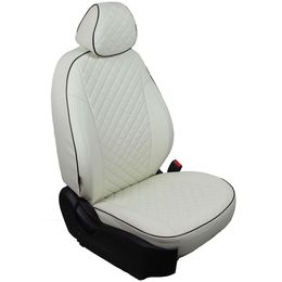 Авточехлы для MITSUBISHI LANCER X 10 2007-2011 HATCHBACK комплектация Invite, экокожа, вставка ромб, белый/белый