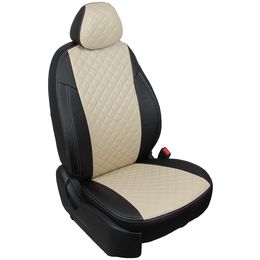 Авточехлы для NISSAN QASHQAI I 2006-2014, экокожа, вставка ромб, чёрный/бежевый