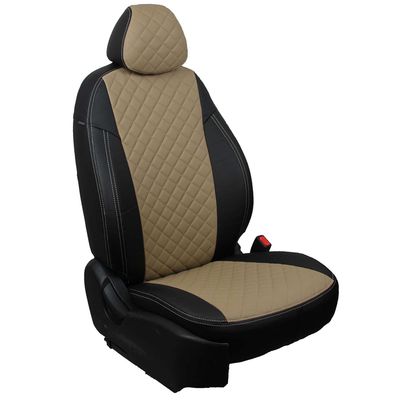 Авточехлы для FORD FOCUS 2 II 2005-2011 SEDAN, HATCHBACK, WAGON Ghia, Titanium, экокожа, вставка ромб, чёрный/тёмно-бежевый