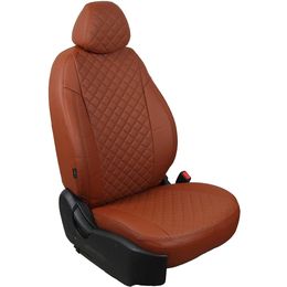 Авточехлы для MAZDA 3 2004-2013 SEDAN, экокожа, вставка ромб, коричневый/коричневый