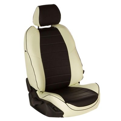 Авточехлы для MITSUBISHI LANCER X 10 2007-2011 HATCHBACK комплектация Intence, с увеличенной поддержкой, экокожа, белый/чёрный