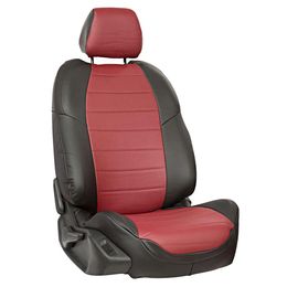 Авточехлы для MITSUBISHI LANCER X 10 2007-2011 SEDAN комплектация Invite, экокожа, чёрный/бордовый