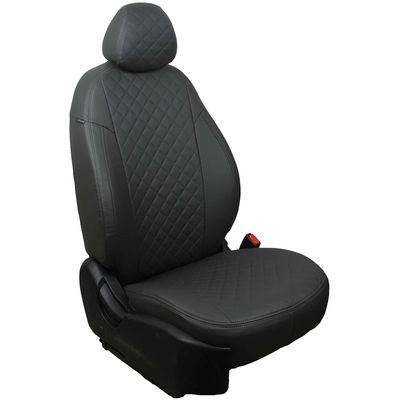 Авточехлы для NISSAN ALMERA III, G15 2013- 40/60, экокожа, вставка ромб, тёмно-серый/тёмно-серый