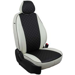 Авточехлы для MITSUBISHI L200 IV 2007-2013, экокожа, вставка ромб, белый/чёрный