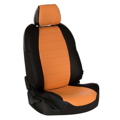 Авточехлы для AUDI A5 2007- COUPE 2 двери, экокожа, чёрный/оранжевый