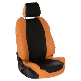 Авточехлы для HYUNDAI SANTA FE III 2012-, экокожа, оранжевый/чёрный