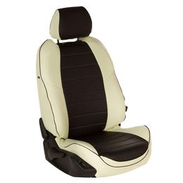 Авточехлы для MITSUBISHI L200 IV 2007-2013, экокожа, белый/чёрный