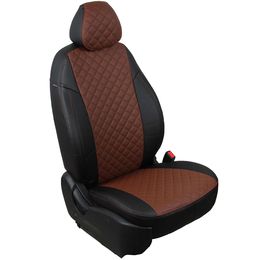 Авточехлы для MITSUBISHI OUTLANDER III 2012-, экокожа, вставка ромб, чёрный/тёмно-коричневый