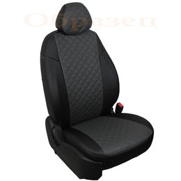 Чехлы на сиденья из экокожи для NISSAN ALMERA 2013- 40/60, задняя спинка раздельная, вставка ромб, чёрный/серый/серый