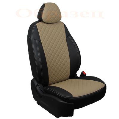 Чехлы из экокожи Peugeot 308 2007- ХЭТЧБЕК, вставка ромб, чёрный/бежевый Чехлы из экокожи Peugeot 308 2007- ХЭТЧБЕК, вставка ромб, чёрный/бежевый