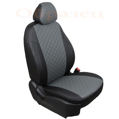 Чехлы из экокожи KIA CERATO IV 2018-, вставка ромб, чёрный/серый