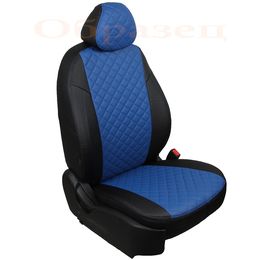 Чехлы на сиденья из экокожи для NISSAN ALMERA II, N16 2000-2006, вставка ромб, чёрный/синий