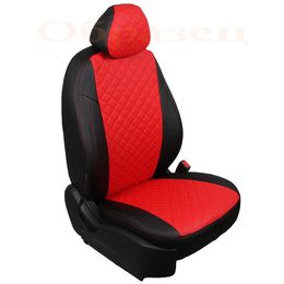Чехлы на сиденья из экокожи для TOYOTA COROLLA 2007-2012, вставка ромб, чёрный/красный