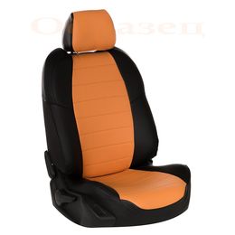 Чехлы на сиденья из экокожи для VOLKSWAGEN POLO 2009- СЕДАН 40/60, задняя спинка раздельная, чёрный/оранжевый