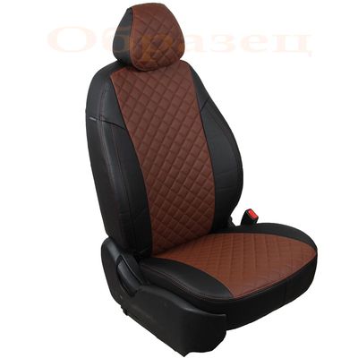 Чехлы из экокожи MITSUBISHI OUTLANDER III 2012-, вставка ромб, чёрный/коричневый