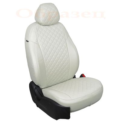 Чехлы из экокожи KIA CEED II 2012-2018, вставка ромб, белый/белый