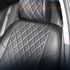 Чехлы на сиденья из экокожи для SKODA RAPID 2014- 40/60, задняя спинка раздельная, вставка ромб, чёрный/чёрный/красный  фото 1 заказать - Интернет-магазин Msk-Auto.com