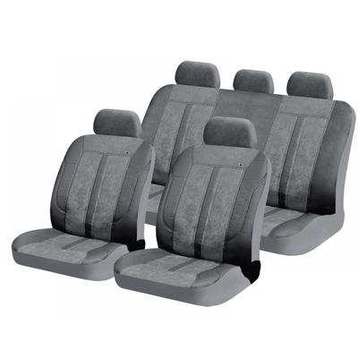 Чехлы на сиденья искусственная кожа/алькантара «CARRERA», серый/серый, универсальные, 10336