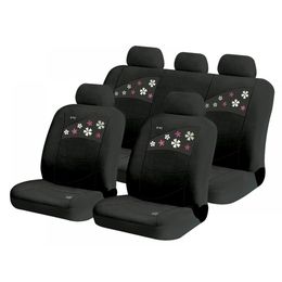 Чехлы на сиденья трикотаж «FLOWERS», чёрный/вставка с аппликацией, универсальные, 10220