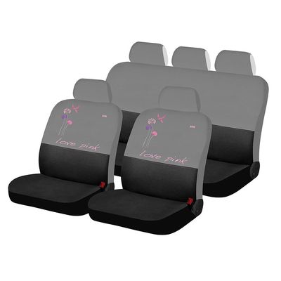 Чехлы на сиденья трикотаж «LOVE PINK FLOWERS», чёрный/декоративная вышивка, универсальные, 10487