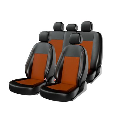 Чехлы на сиденья экокожа «ATOM LEATHER», чёрный/оранжевый/оранжевый, универсальные, 10954