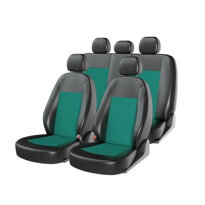 Чехлы на автомобильные сиденья ATOM JACQUARD комплект, экокожа/жаккард, чёрный, зелёный, зелёный