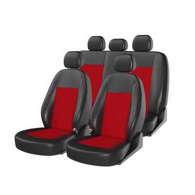 Чехлы на автомобильные сиденья ATOM JACQUARD комплект, экокожа/жаккард, чёрный, красный, красный