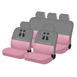Чехлы на сиденья трикотаж «LOVE PINK CATS», розовый/декоративная вышивка, универсальные, 10482