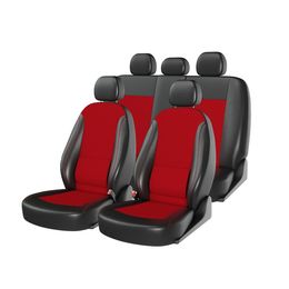 Чехлы на автомобильные сиденья ATOM COMFORT комплект, экокожа/жаккард, чёрный, красный, красный