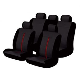 Чехлы на сиденья искусственная кожа «BUFFALO», чёрный/чёрный с красной полосой, универсальные, 10207