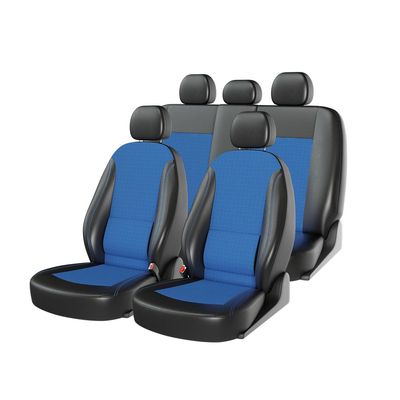 Чехлы на автомобильные сиденья ATOM COMFORT комплект, экокожа/жаккард, чёрный, синий, синий