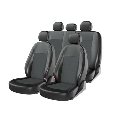 Чехлы на автомобильные сиденья ATOM JACQUARD комплект, экокожа/жаккард, чёрный, тёмно-серый, серый