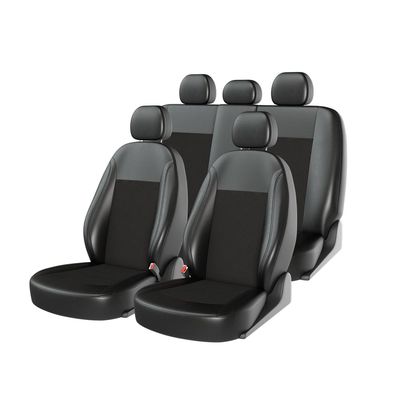 Чехлы на автомобильные сиденья ATOM JACQUARD комплект, экокожа/жаккард, чёрный, чёрный, чёрный