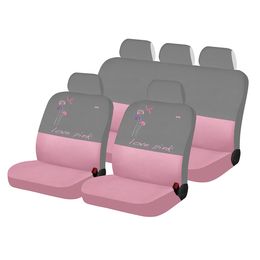 Чехлы на сиденья трикотаж «LOVE PINK FLOWERS», розовый/декоративная вышивка, универсальные, 10488