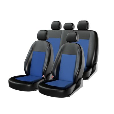 Чехлы на автомобильные сиденья ATOM LEATHER комплект, экокожа, чёрный, синий, синий