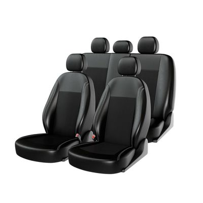 Чехлы на автомобильные сиденья ATOM LEATHER комплект, экокожа, чёрный, чёрный, белый