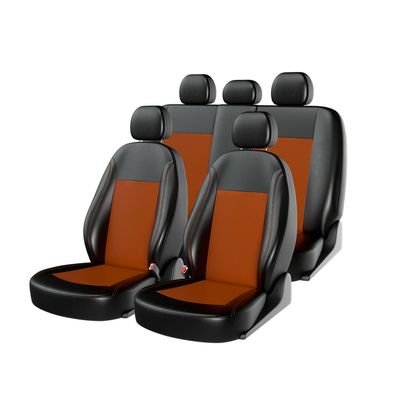 Чехлы на автомобильные сиденья ATOM LEATHER комплект, экокожа, чёрный, оранжевый, оранжевый