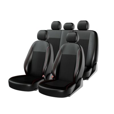 Чехлы на автомобильные сиденья ATOM LEATHER комплект, экокожа, чёрный, чёрный, красный
