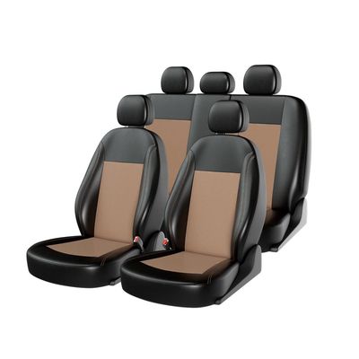 Чехлы на автомобильные сиденья ATOM LEATHER комплект, экокожа, чёрный, бежевый, бежевый
