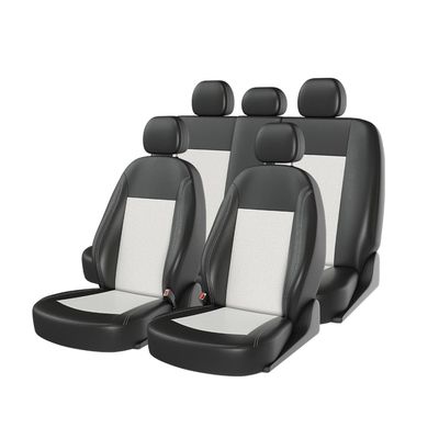Чехлы на автомобильные сиденья ATOM LEATHER комплект, экокожа, чёрный, белый, белый