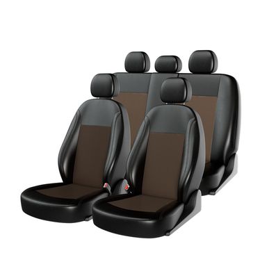 Чехлы на автомобильные сиденья ATOM LEATHER комплект, экокожа, чёрный, коричневый , коричневый
