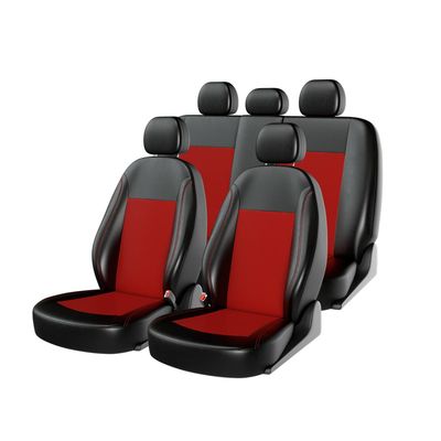 Чехлы на автомобильные сиденья ATOM LEATHER комплект, экокожа, чёрный, красный, красный