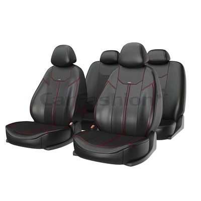 Чехлы на автомобильные сиденья MUSTANG комплект, экокожа, чёрный, чёрный, красный