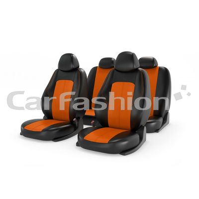 Чехлы на автомобильные сиденья RANGER комплект, экокожа, чёрный, оранжевый, оранжевый