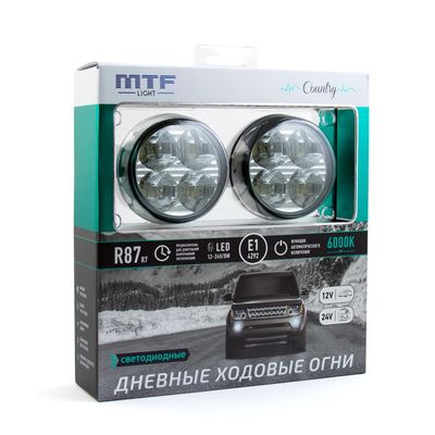 Светодиодные дневные ходовые огни MTF Light серия "COUNTRY" 12/24В, 8Вт, 6000К, E1, ECE R87, комплект