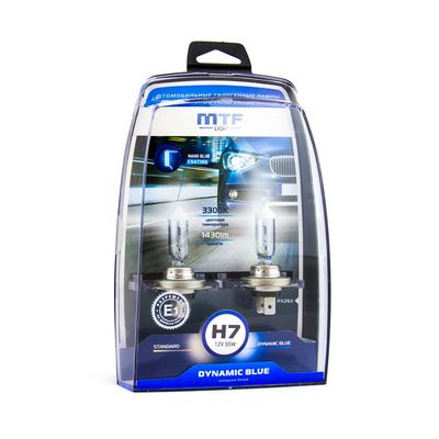 Галогенные автолампы MTF Light серия DYNAMIC BLUE H7, 12V, 55W, комплект