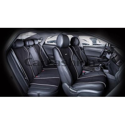 Каркасные накидки 3D на сиденья автомобиля ELEMENT PLUS комплект, экокожа, чёрный, чёрный, белый, чёрный