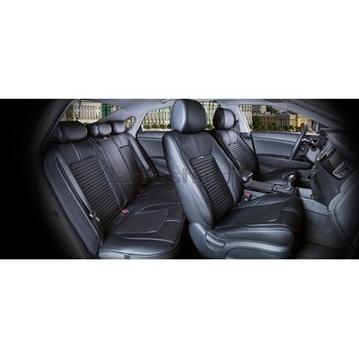 Каркасные накидки 3D на сиденья автомобиля SECTOR LEATHER PLUS комплект, экокожа, чёрный